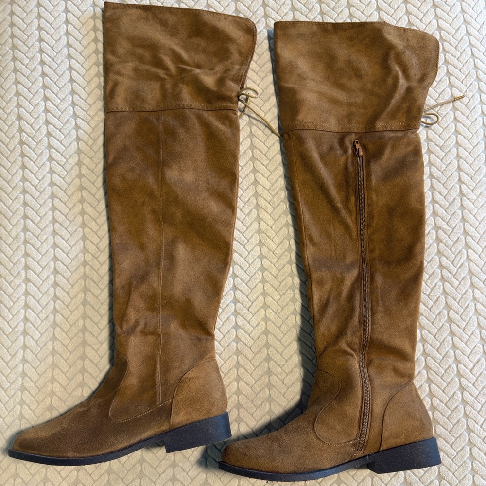 Brown thigh high boots